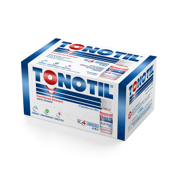 5203622265788 TONOTIL Συμπλήρωμα Διατροφής με 4 Αμινοξέα & B12 15 Φιαλίδια x 10ml - Image 1