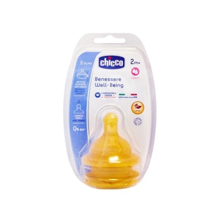 CHICCO Θηλή Καουτσούκ Μέτρια Ροή 2m+ Σετ των 2