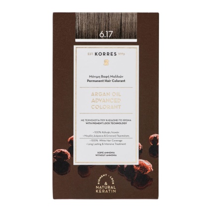 KORRES ARGAN OIL Advanced Colorant 6.17, Ξανθό Σκούρο Μπεζ, βαφή μαλλιών