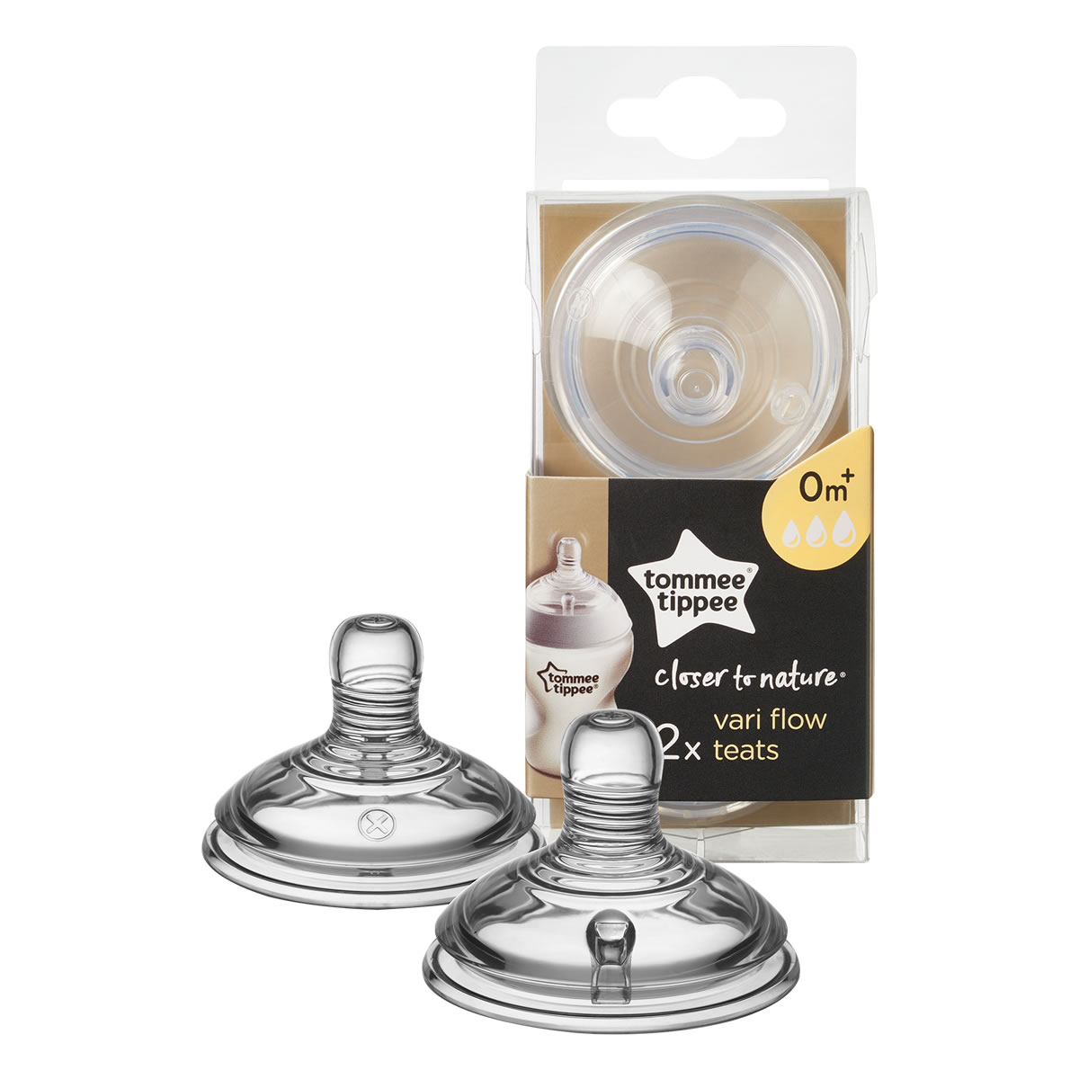 PNG, EMEA, UK, Closer to Nature Vari Flow Teat, product and packaging, merged TOMMEE TIPPEE Θηλές Σιλικόνης Closer Τo Nature Mεταβλητής Ροής Με Κοπή Σε Σχήμα Χ 0m+ - Image 1